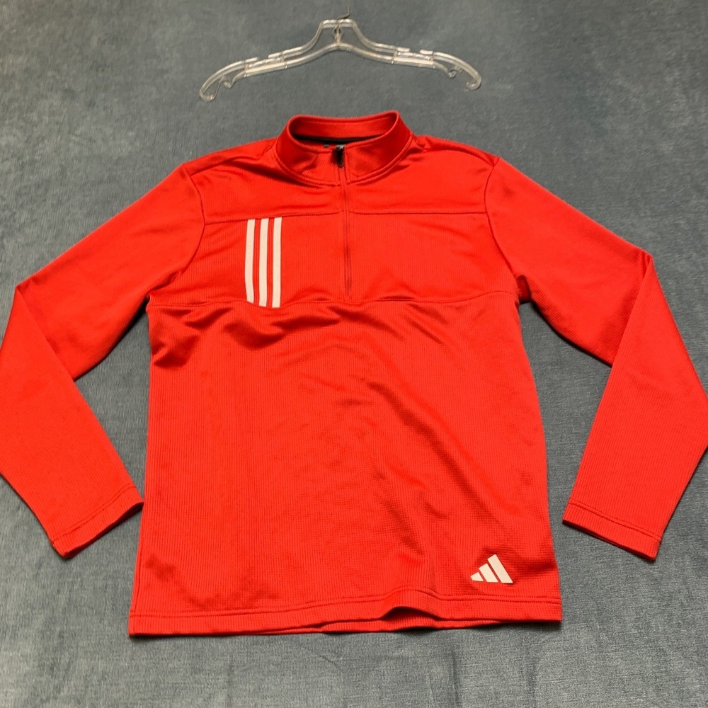Adidas Sweatshirt Mens Medium Red 3-Stripes Double Knit Quarter-Zip Mock Neck